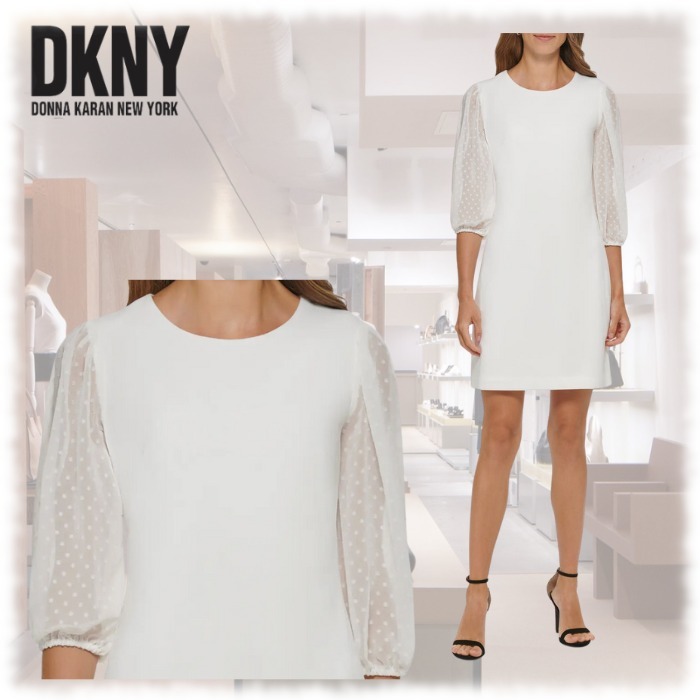 期間限定! DKNY ドット柄 シフォン ワンピース