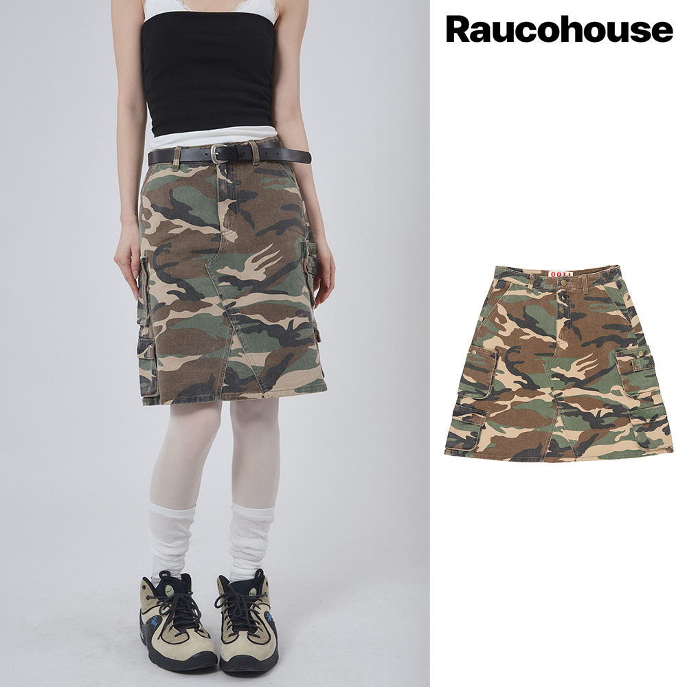 【Raucohouse】Camo washed pocket mini skirt