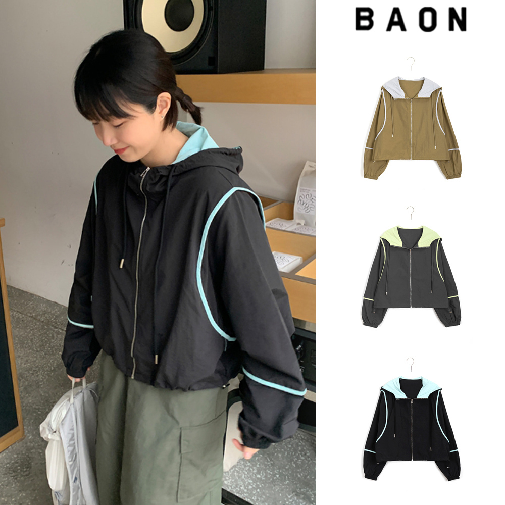 【BAON】Utsuki Color Matching Piping Hood Jumper