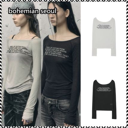 Bohemian Seoul T-Shirts Street Style Long Sleeves Plain Long Sleeve T-shirt Logo