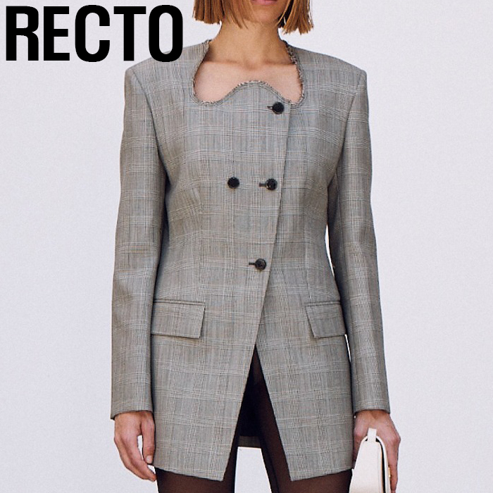 レクト RECTO SIGNATURE CURVED NECK GLEN CHECK JACKET BLACK