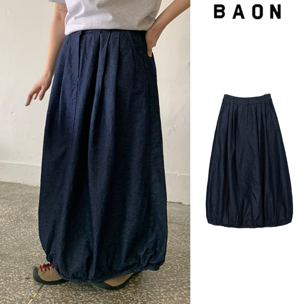 【BAON】Yeco Banding Balloon Denim Long Skirt