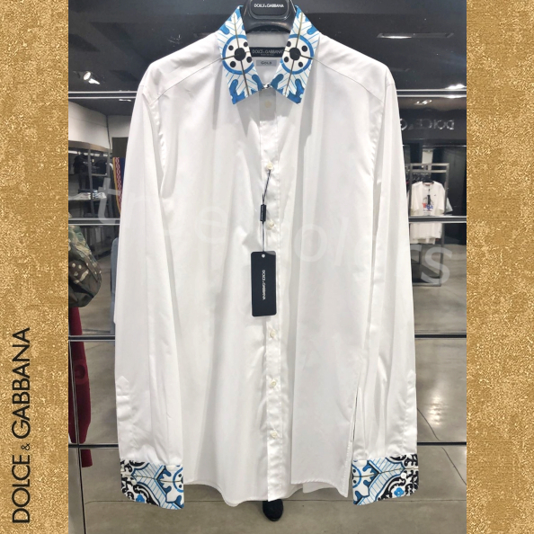 DOLCE&GABBANA マヨルカプリント ゴールドフィット 長袖 シャツ