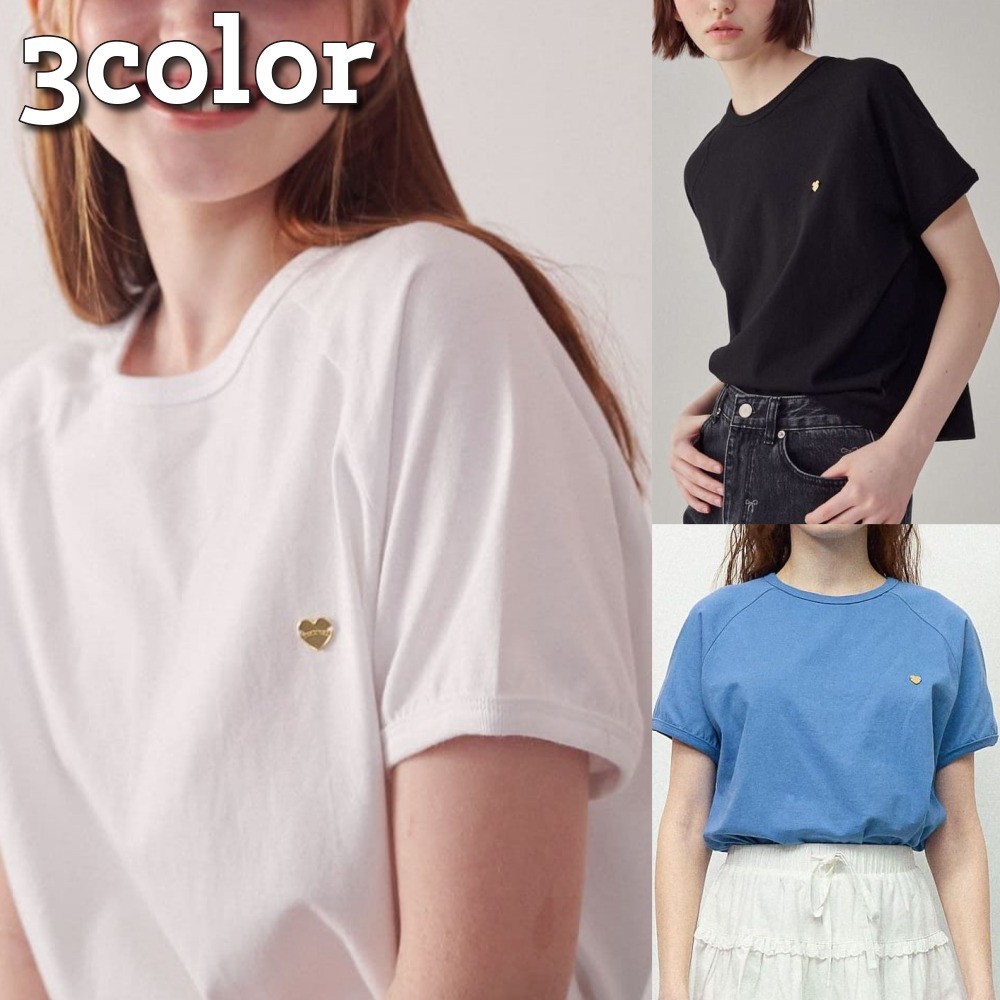 RONRON★韓国★人気★HEART BASIC PUFF SLEEVE HALF T SHIRT 3色