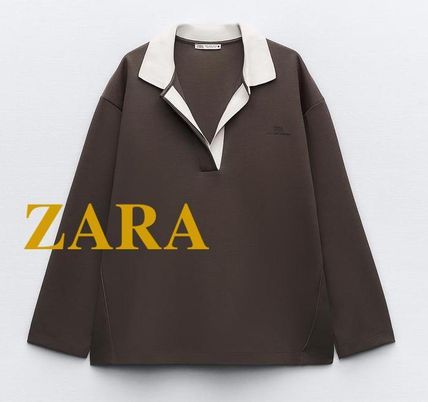 ZARA Polos Casual Style Long Sleeves Polos