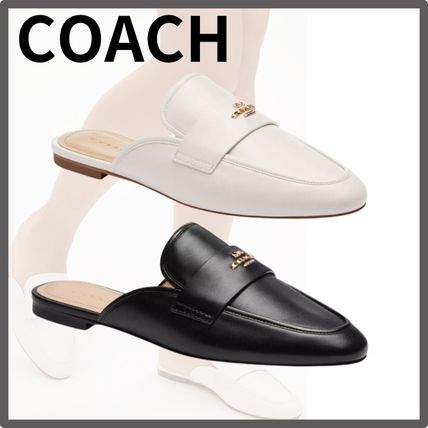 Coach Slip-On Rubber Sole Casual Style Leather Elegant Style Slip-On Shoes