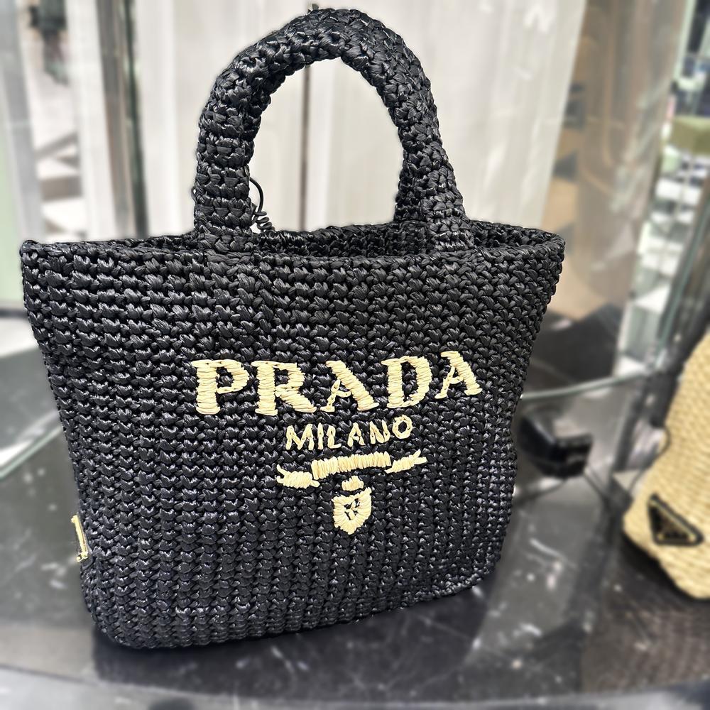 刺繍のレタリングロゴ入り スモール クロシェ トートバッグ