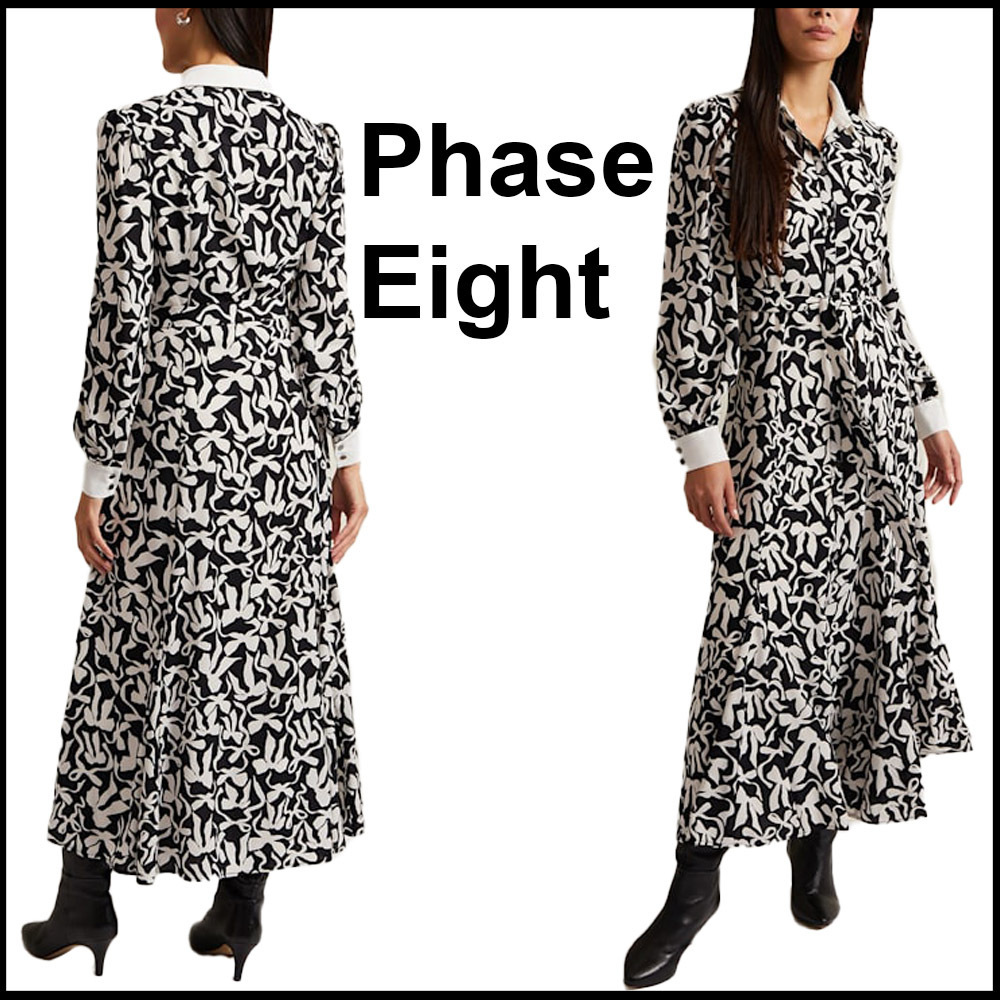 Phase Eight★Bonnie Black リボン柄シャツワンピース