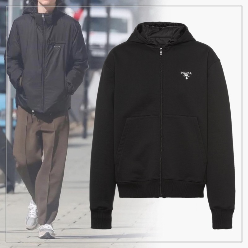 【大注目】PRADA◆コットン フーディ Re-Nylon ディテール ロゴ