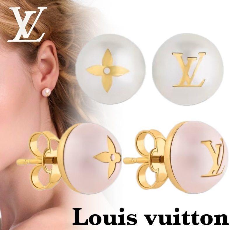 ルイヴィトン ★ 耳元におしゃれを◎ ピアス LV ロゴ パール