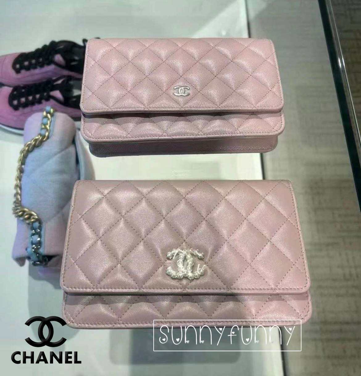 《24P★》CHANEL チェーンウォレット WOC ピンク パール