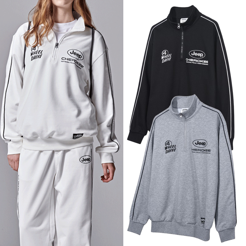JEEP★UNISEX_CHEROKEE Racing Piping Half Zip-Up Sweat_3色