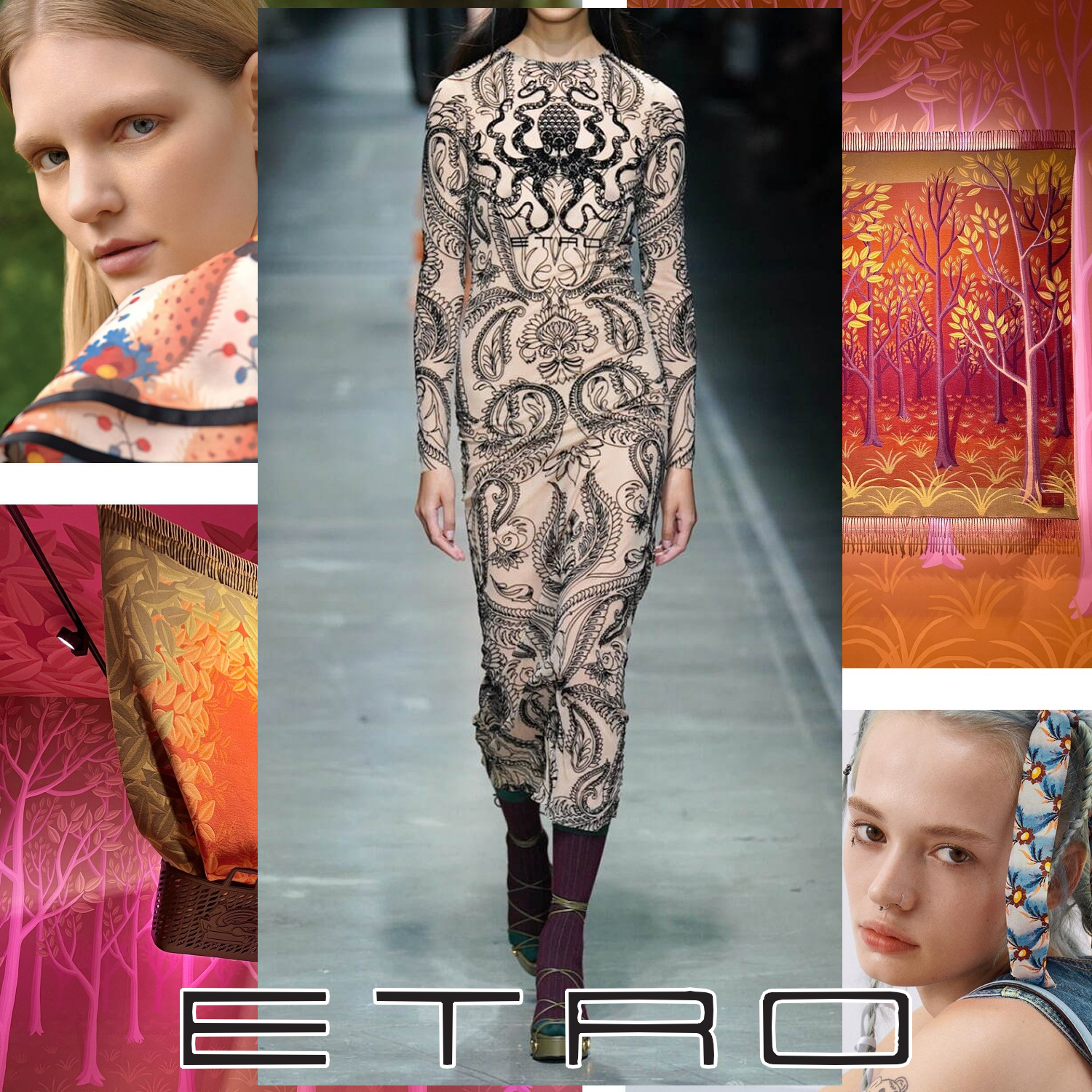 ETRO ブランドロゴ入り チュールドレス ベージュ