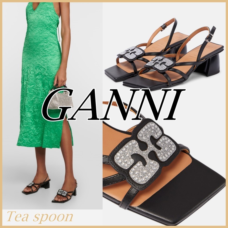 GANNI◆ラインストーン装飾 フェイクレザー サンダル 送料込