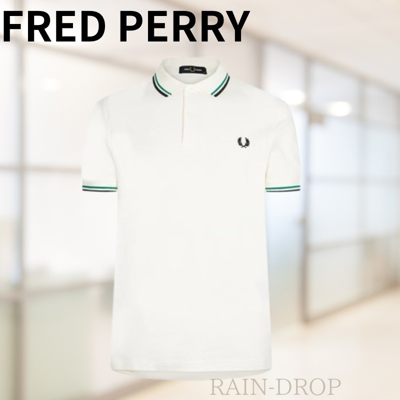 【FRED PERRY】半袖ツインチップポロシャツ エクリュグリーンS32