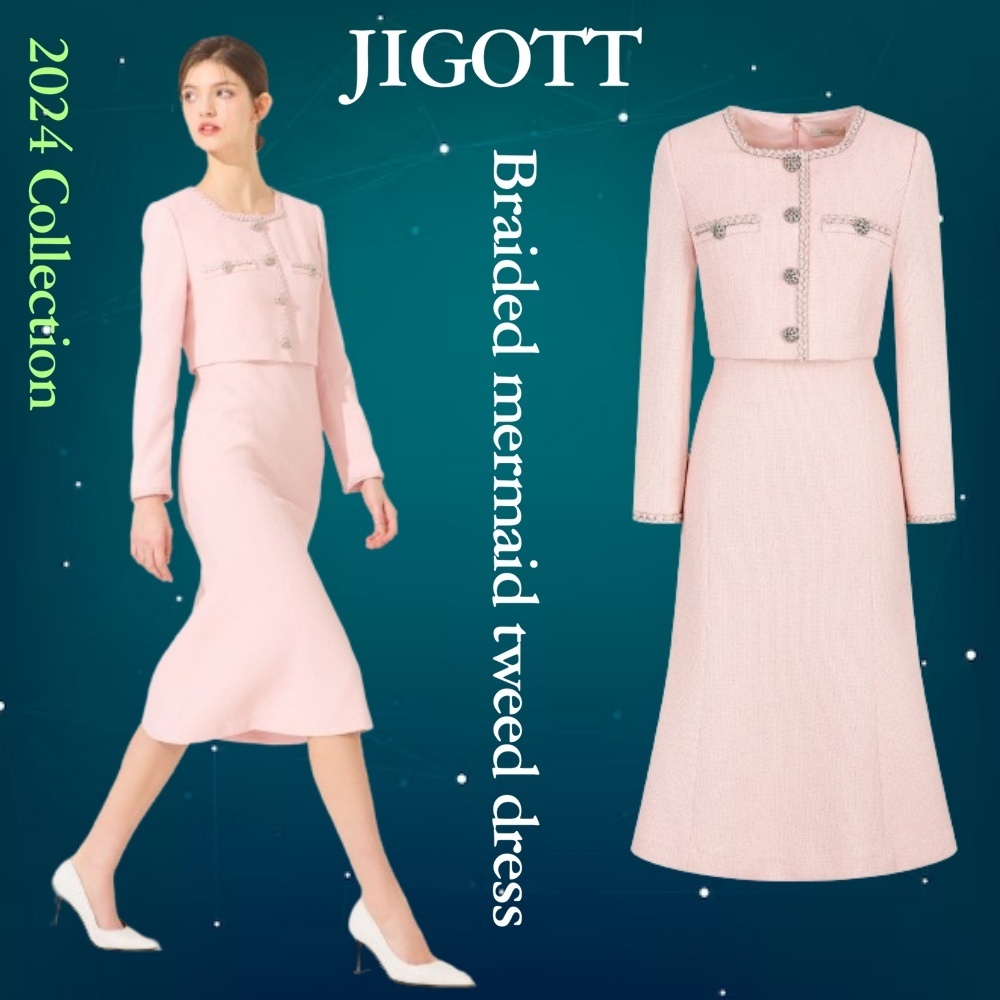 ◆JIGOTT 編み込みマーメイドツイードドレス