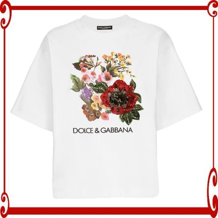 Dolce & Gabbana T-Shirts Flower Patterns Blended Fabrics Street Style U-Neck Plain