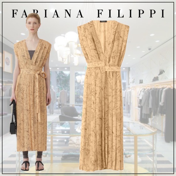 [FABIANA FILIPPI]プリントジョーゼットドレス、タンジェリン
