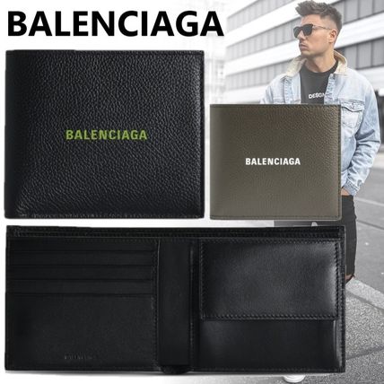 BALENCIAGA Folding Wallets Unisex Calfskin Street Style Plain Leather Folding Wallet