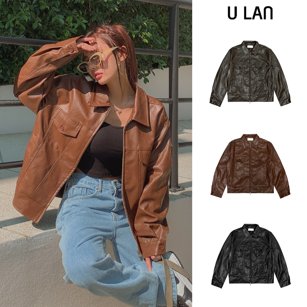 【U LAN】Almond Truecker Leather Jacket