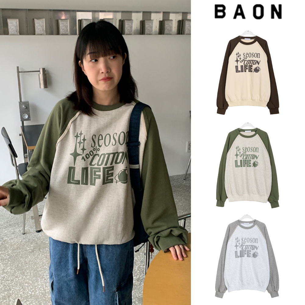 【BAON】[unisex] Sling Lettering Raglan Sweatshirt