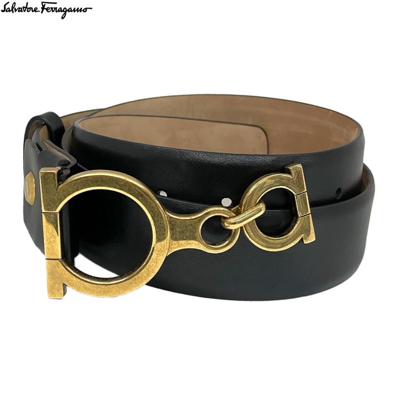 Salvatore Ferragamo ブラック レザーベルト 本革 23B780 726234