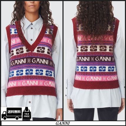 Ganni Vests Wool Elegant Style Logo Vests