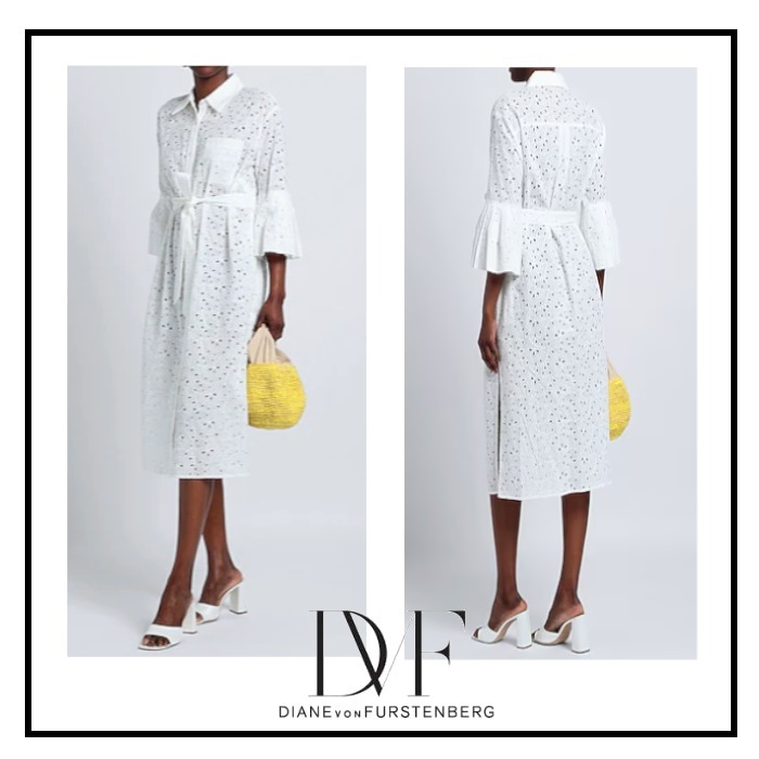 DIANE von FURSTENBERG レース七分袖ワンピースコットン白ドレス