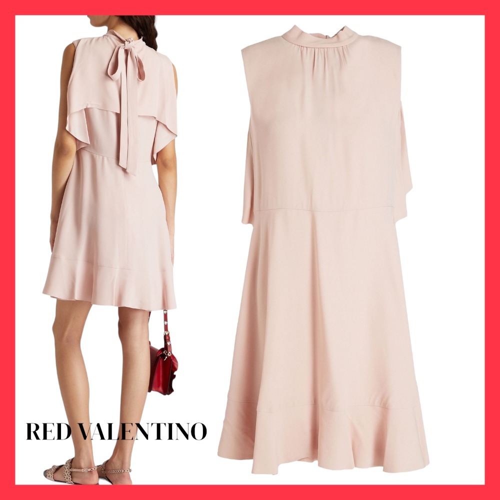 REDValentino☆サテンクレープ ケープ風 ミニワンピース♪送料込 □RED VALENTINO - サテンクレープ ミニワンピース ケープ風
