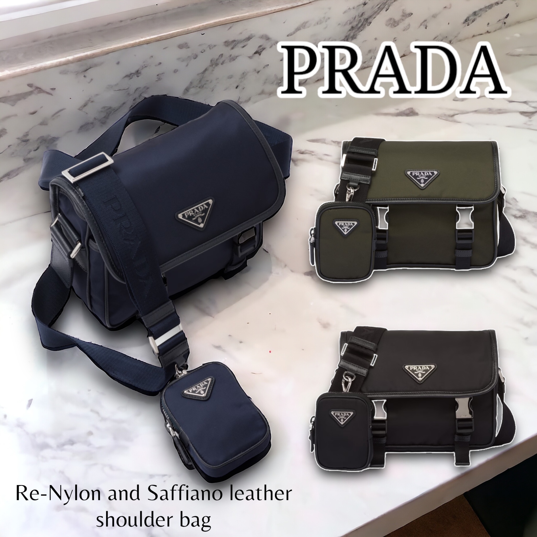 PRADA＊Re-Nylon and Saffiano leather ショルダーバッグ＊送込