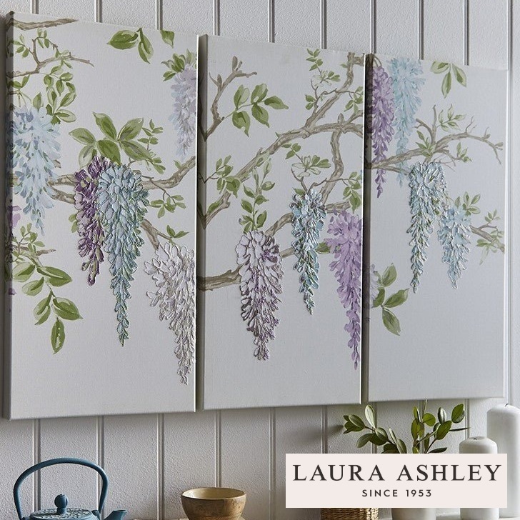 速達便★Laura Ashley★Wisteria Gardenキャンバスアート3枚set