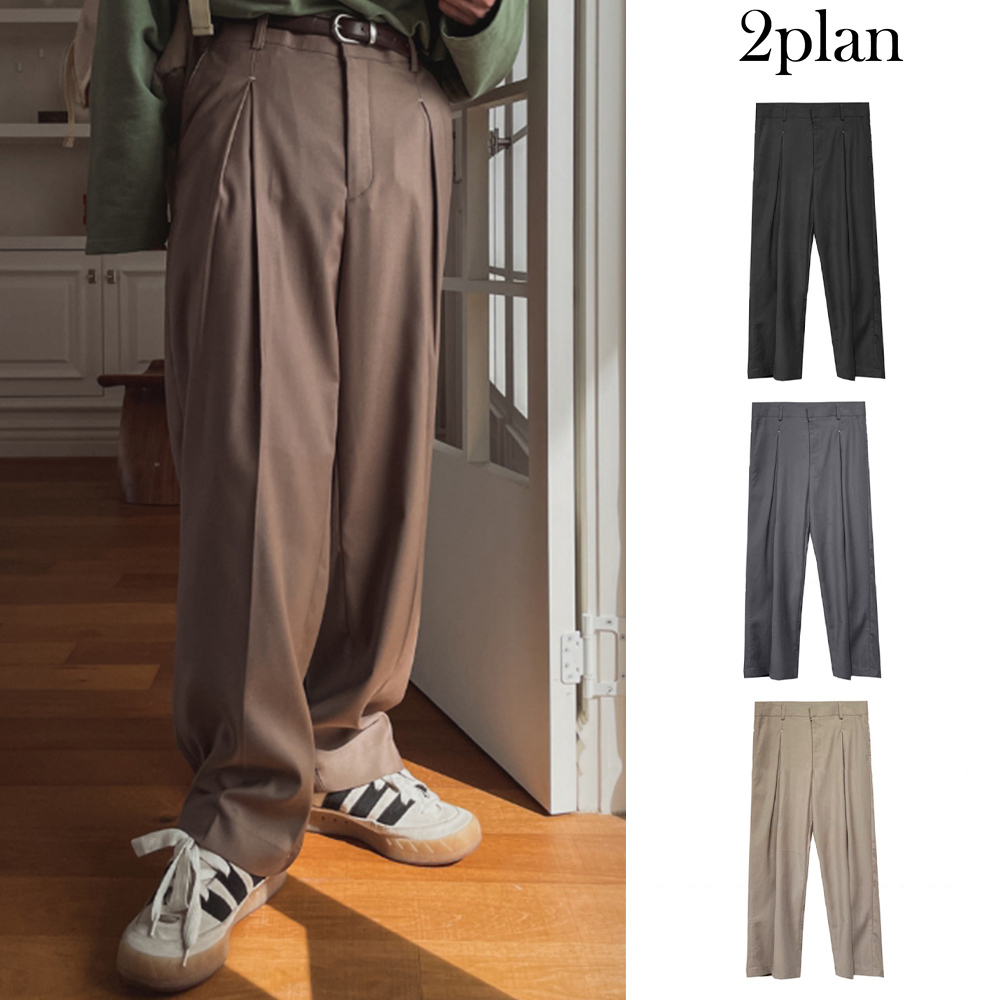 【2plan】Hemet pintuck wide slacks
