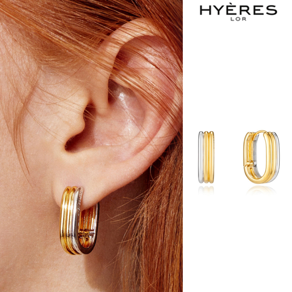 【HYERES LOR】24SS★ Triple Sl (C) Oval One-Touch Earrings