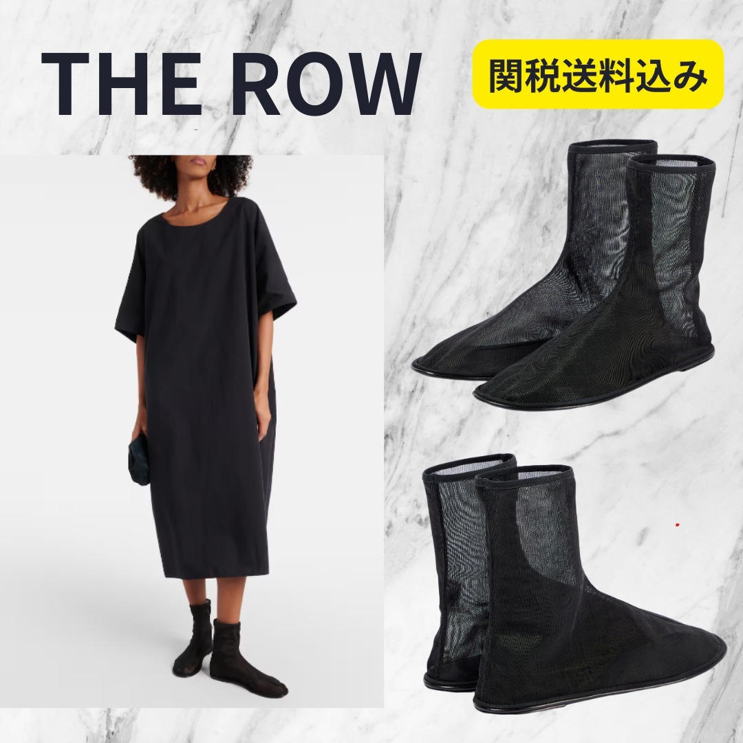 オシャレ☆ THE ROW Leather-trimmed mesh ankle boots ブーツ