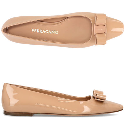 Salvatore Ferragamo Block Heel Casual Style Enamel Plain Leather Block Heels Party Style