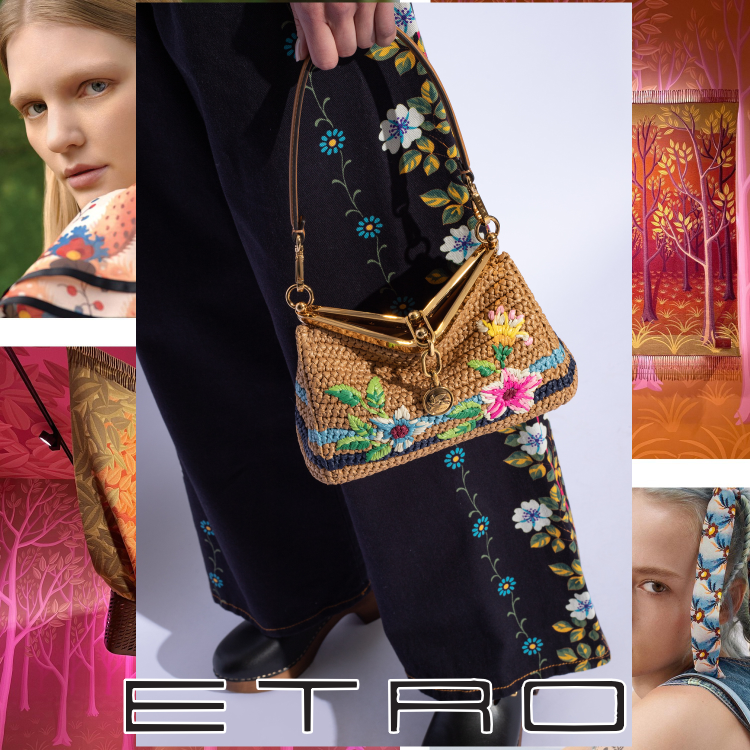 ETRO ミニラフィア ショルダーバッグ ブラウン