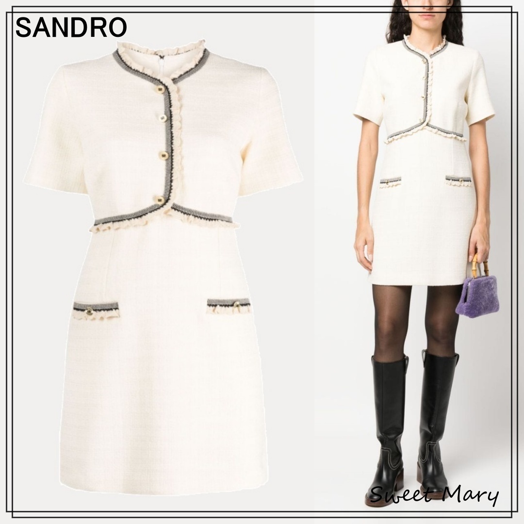 SANDRO☆Nava/ツイード フリルネック ミニドレス♪【送料込】