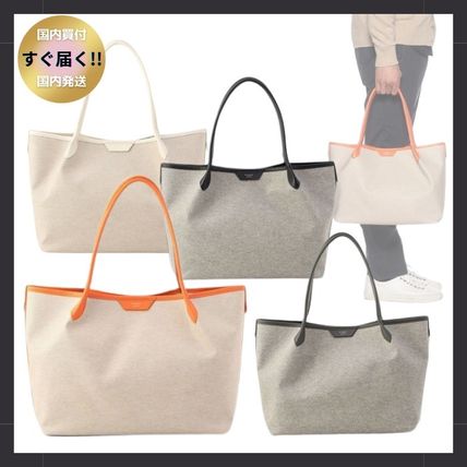 Barneys New York Totes Unisex Canvas Blended Fabrics A4 Bi-color Plain Leather