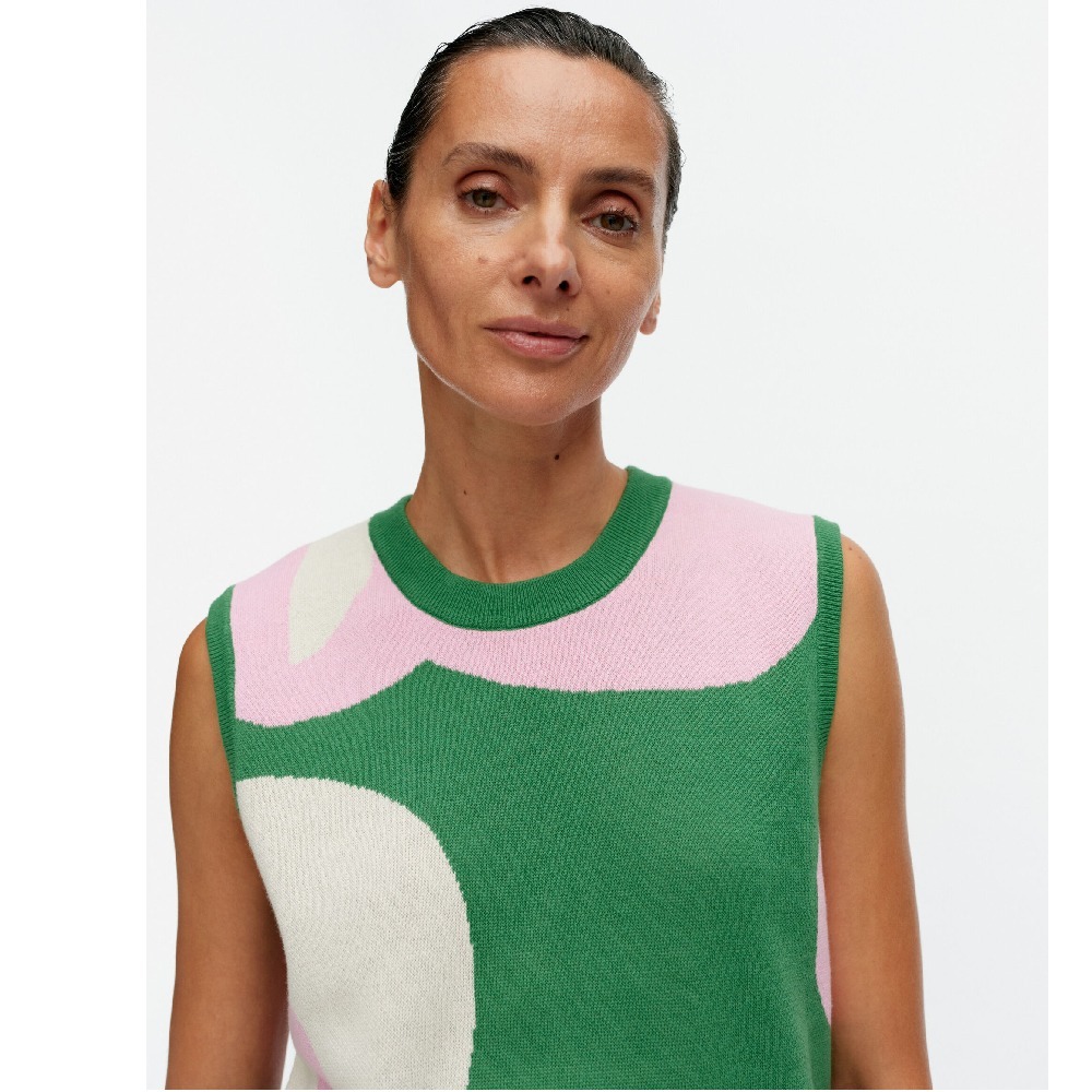マリメッコ marimekko ニット ベスト XS 緑 アイボリー コットン