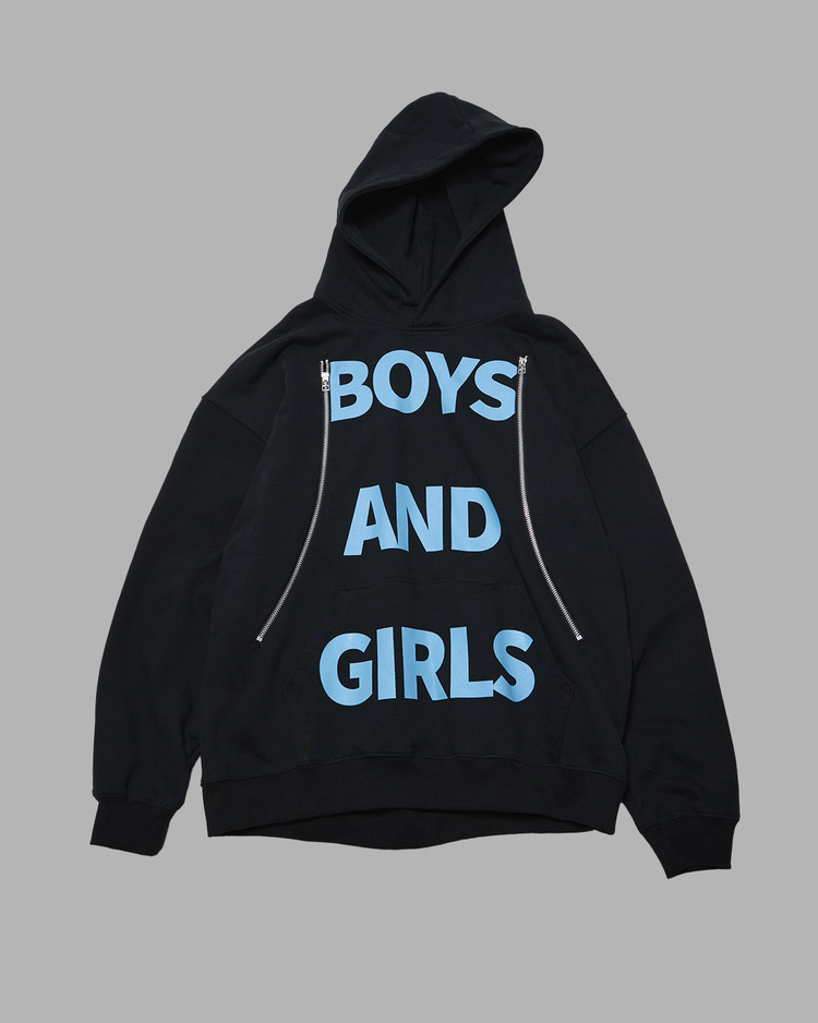 【THE MUSEUM VISITOR】BNG PRINTED CURVERD ZIPPER HOODY BLACK