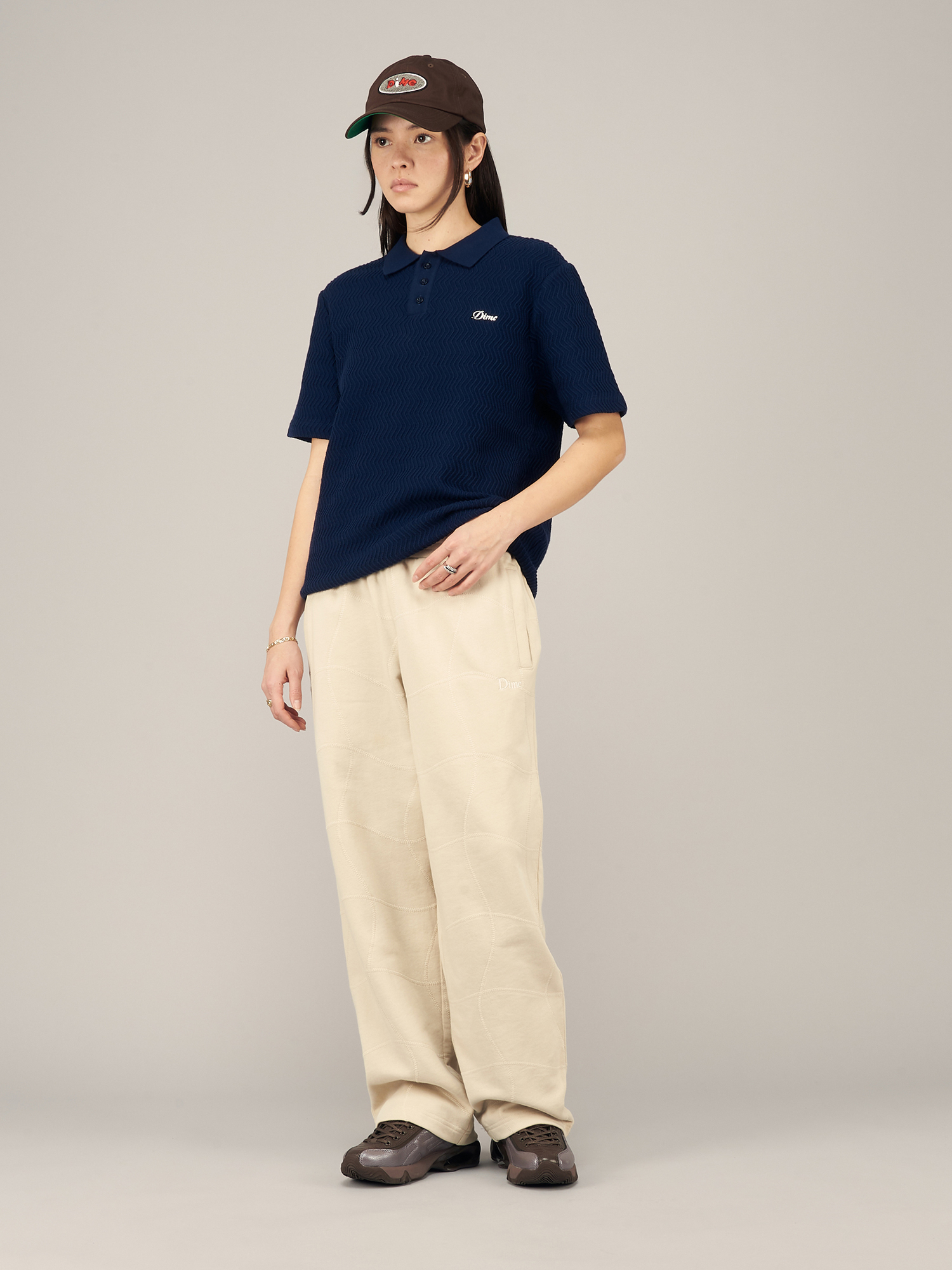 DIME】 WAVE CABLE KNIT POLO-NAVY