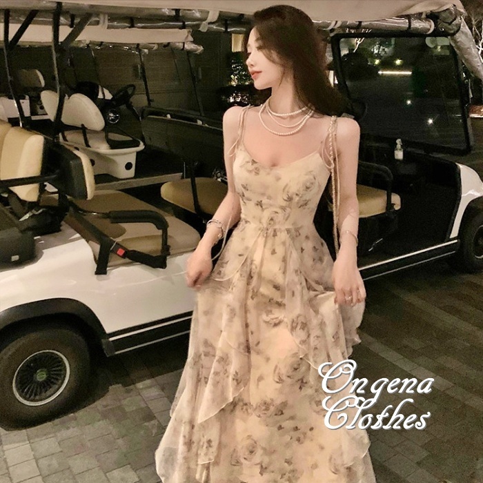 華やか ラッフルフリル パーティドレス 花柄 キャミ ワンピース