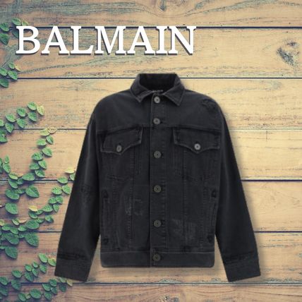 BALMAIN Denim Denim Street Style Plain Cotton Front Button Denim