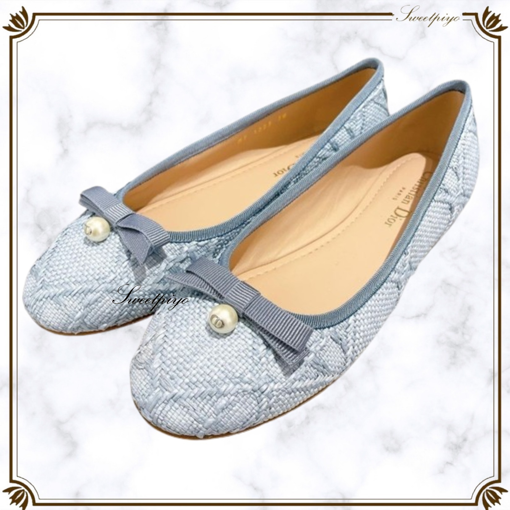Dior☆フラットシューズ リボン パール カナージュ 爽やか♪