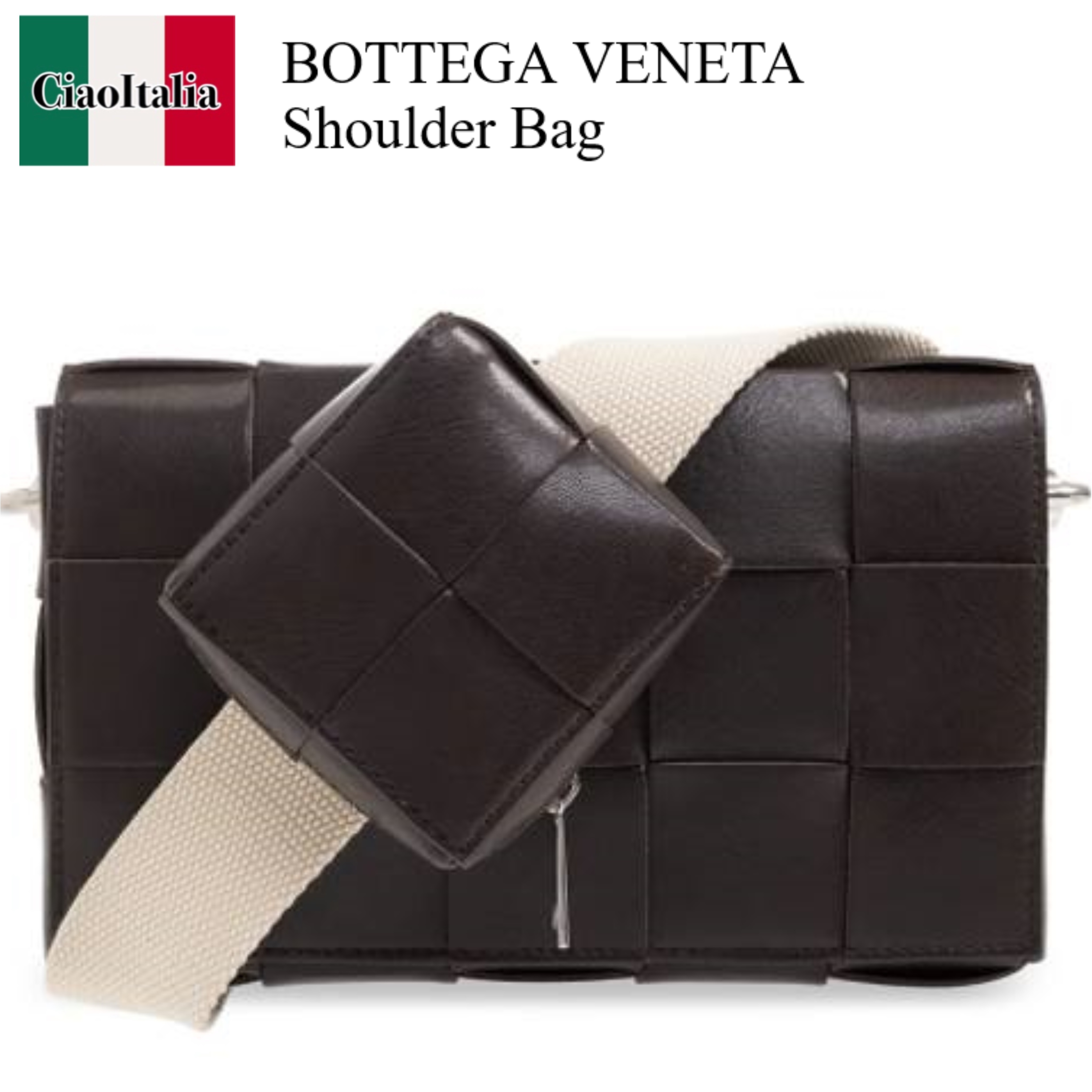 ショルダーバッグ Bottega Veneta Dark Brown Leather Cassette Crossbody Bag