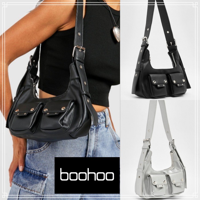 【boohoo】ダブル ポケット ショルダー バッグ 2色