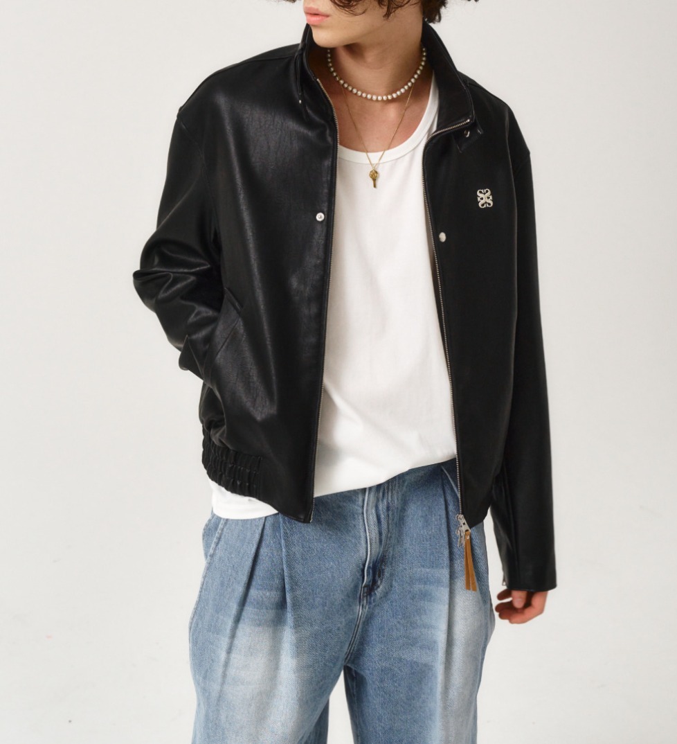 ★韓国の人気★【SATUR】★Lecce Leather Zip Up Jacke.t★ ☆韓国の人気☆【SATUR】☆Lecce Leather Zip Up Jacke.t