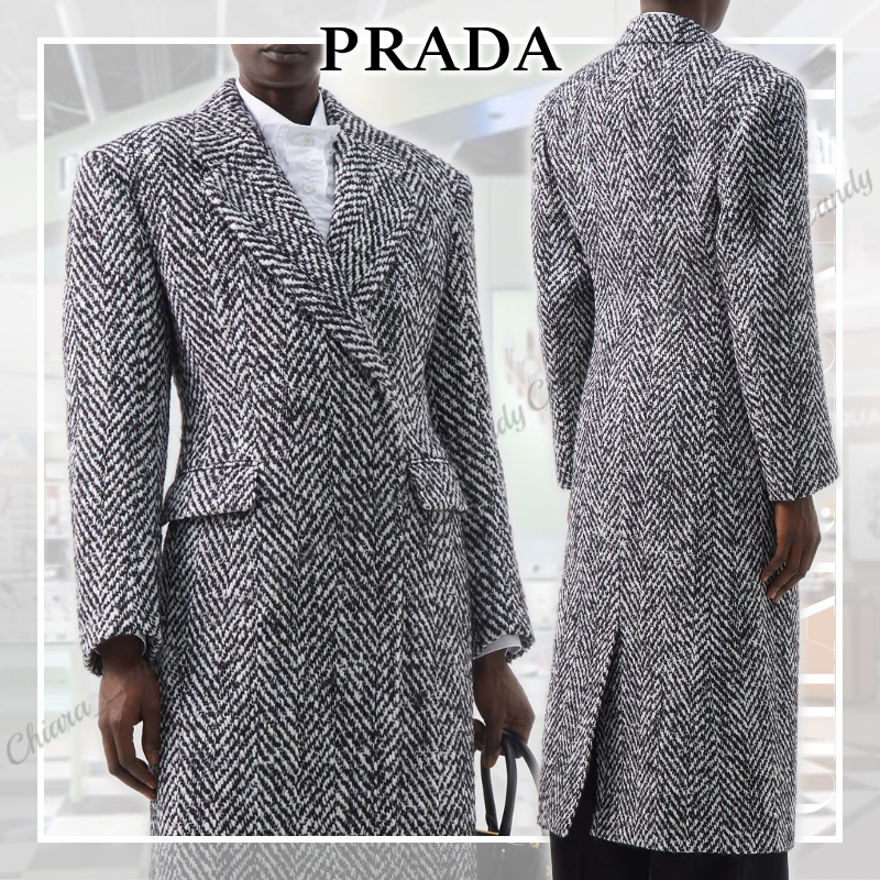 【23AW】PRADA_woman / ダブルブレスト ヘリンボーン コート