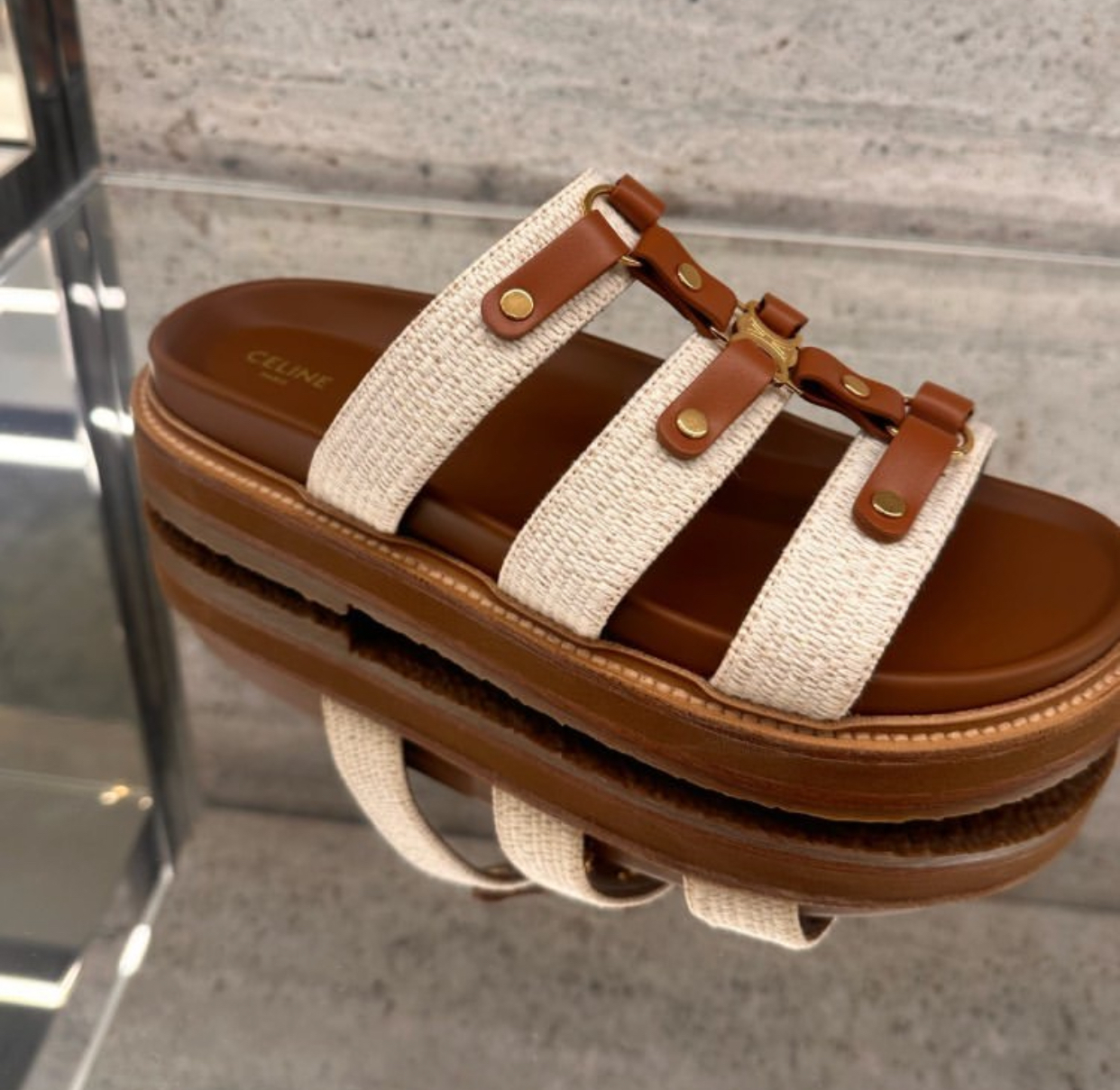 【CELINE】ティッピスライド サンダル キャンバス＆カーフスキン