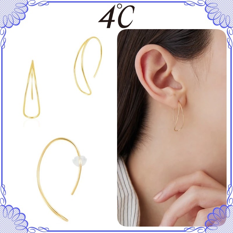 お買い得モデル 大人気!! 4℃ K10 イエローゴールド しずくモチーフ ピアス アクセサリー